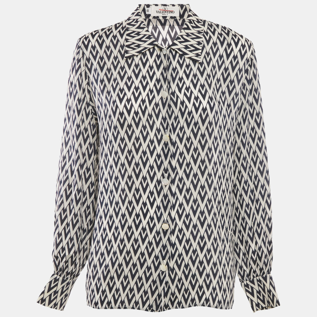 Valentino Vintage Blue V Pattern Silk Blend Shirt L Valentino Vintage Blue V Pattern Silk Blend Shirt L