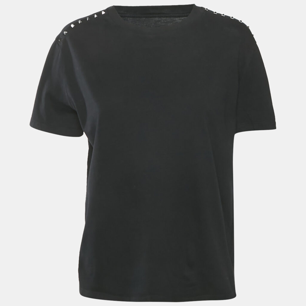 Valentino Black Cotton Knit Stud Detail Crew Neck T-Shirt S Valentino Black Cotton Knit Stud Detail Crew Neck T-Shirt S