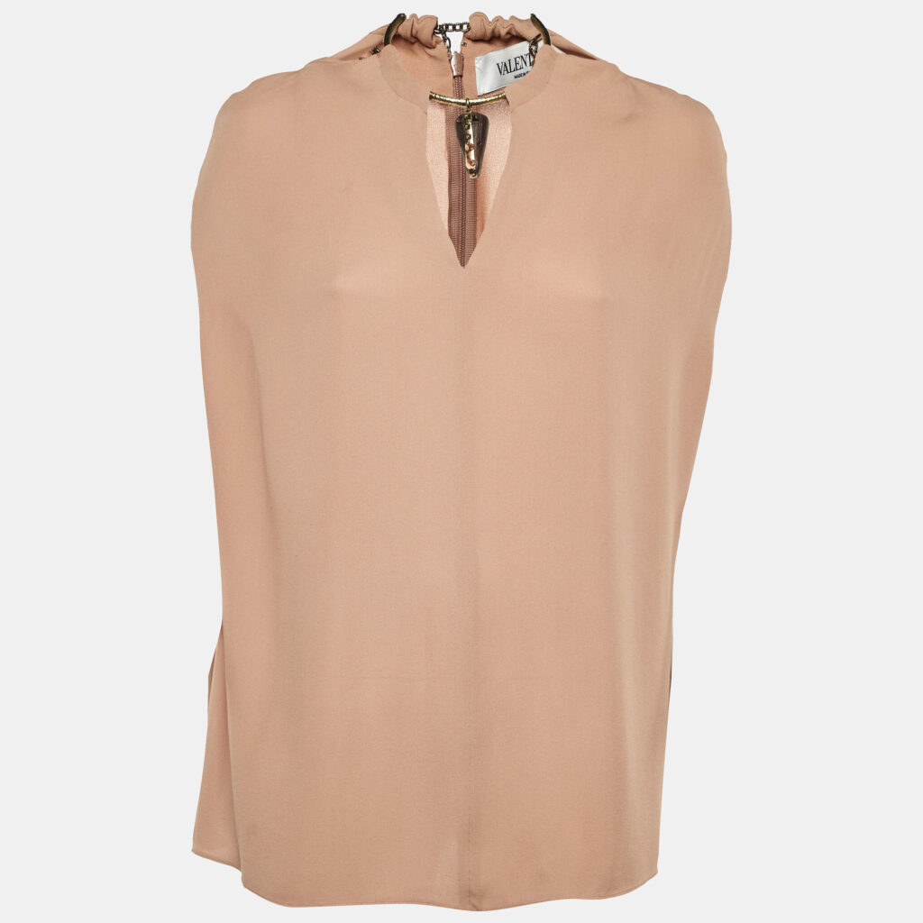Valentino Dull Pink Silk Neck Cuff Detail Top S
