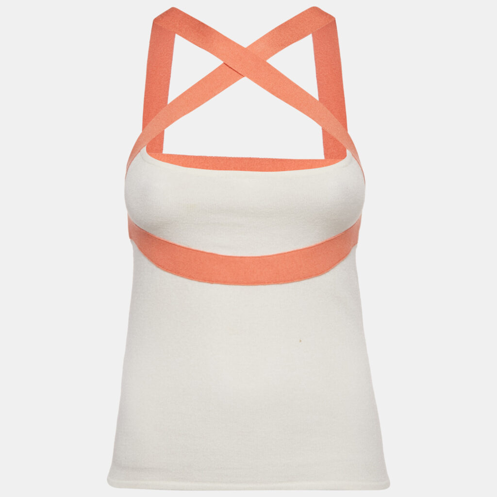 Valentino White Knit Contrast Detail Top S
