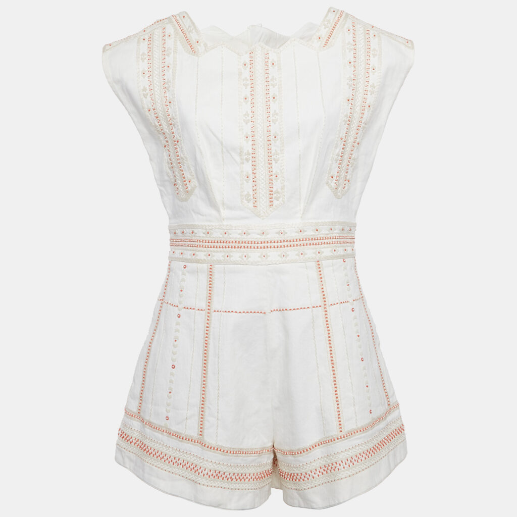 Valentino White Embroidered Denim Romper M Valentino White Embroidered Denim Romper M