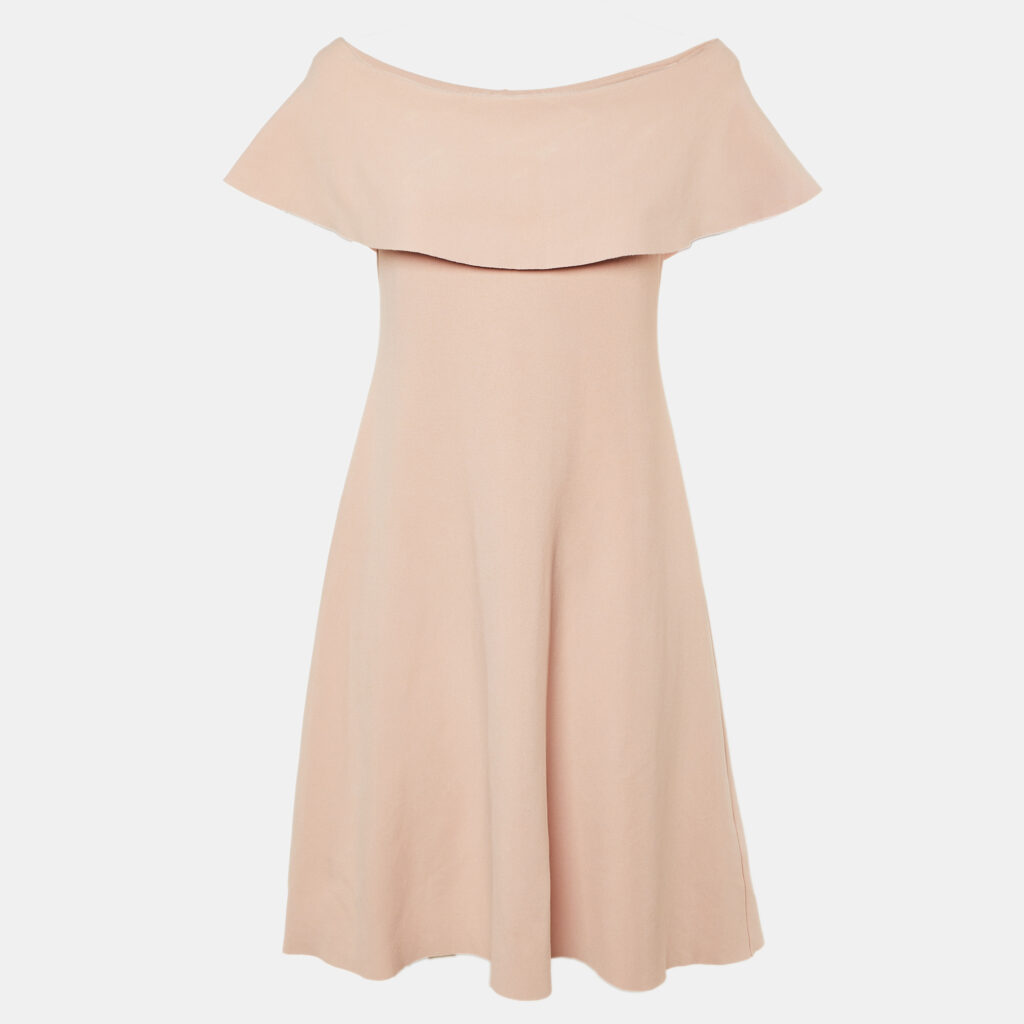 Valentino Pink Jersey Off-The-Shoulder Flared Dress L