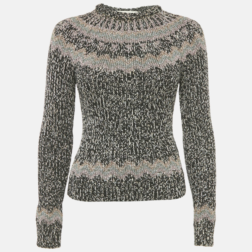 Valentino Black Lurex Rib Knit Wool Blend Sweater S Valentino Black Lurex Rib Knit Wool Blend Sweater S