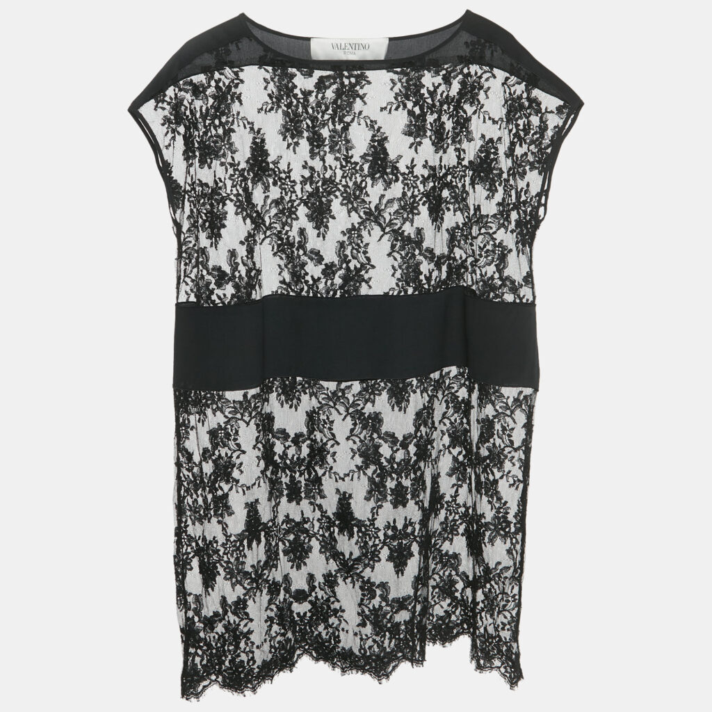 Valentino Black Sheer Silk Lace Mini Dress S Valentino Black Sheer Silk Lace Mini Dress S