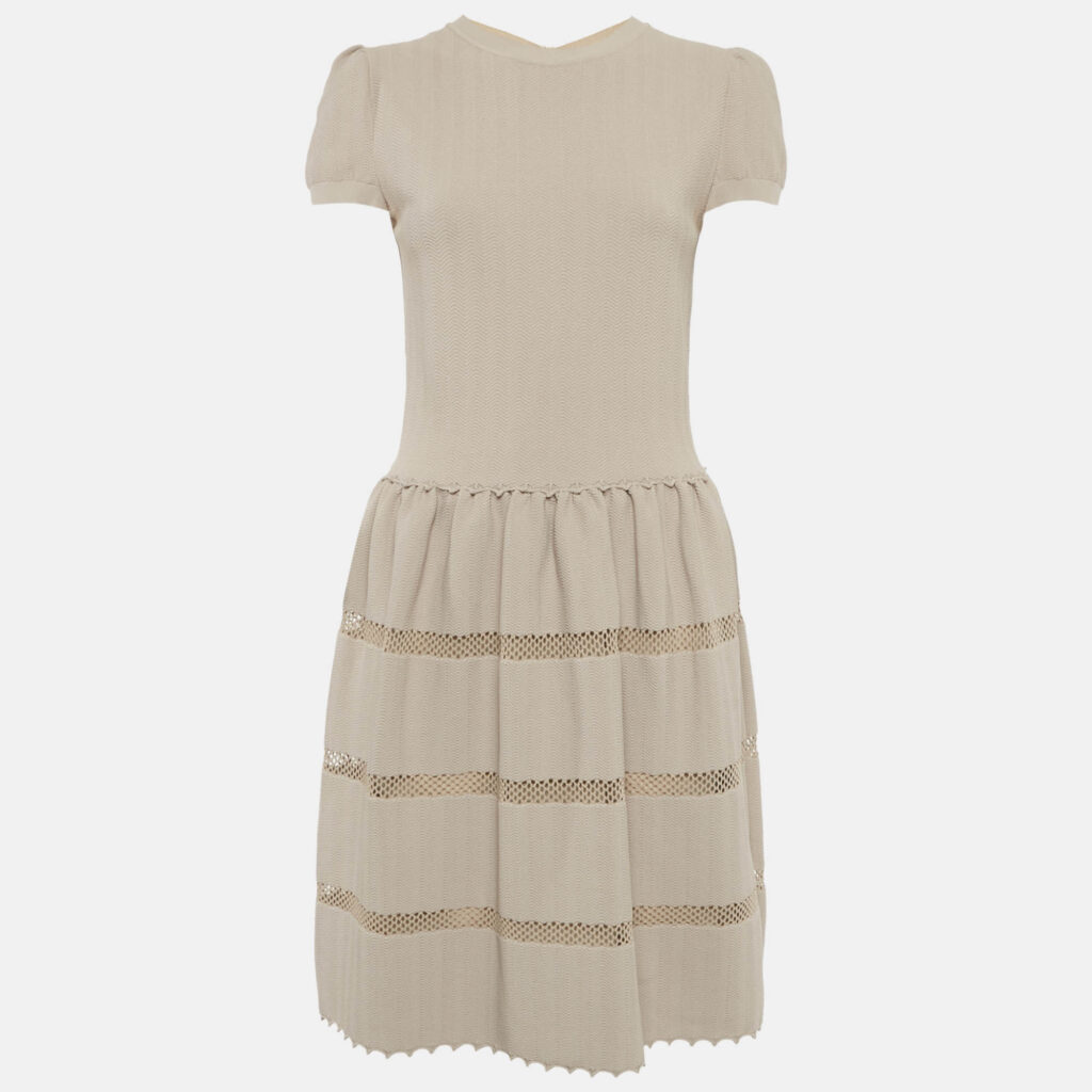 Valentino Beige Stretch Knit Mesh Detail Mini Dress M Valentino Beige Stretch Knit Mesh Detail Mini Dress M
