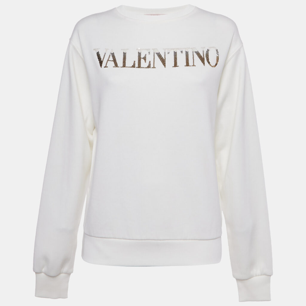 luxury-women-valentino-used-clothes-p1216895-003.jpg Valentino Off White Sequin Logo Cotton Sweatshirt M