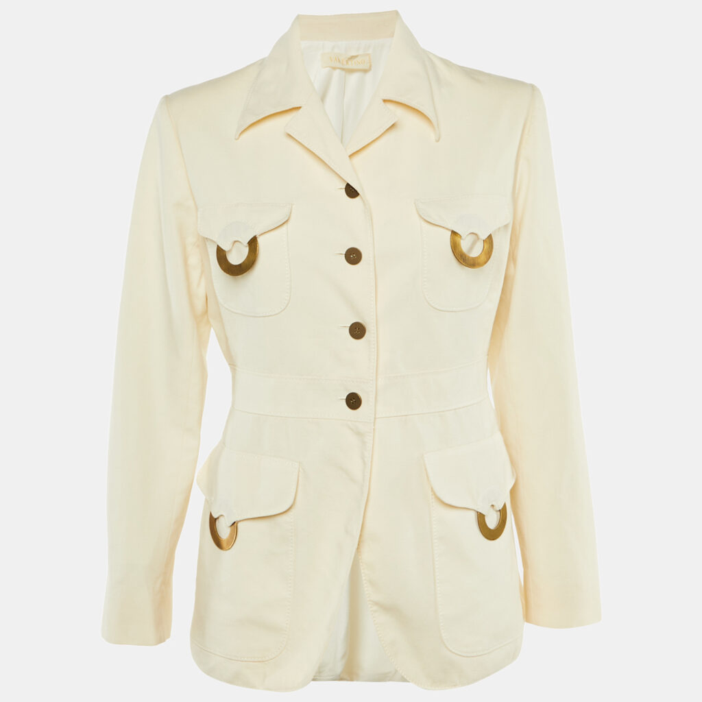 Valentino Vintage Cream Wool Blend Pocket Front Jacket L