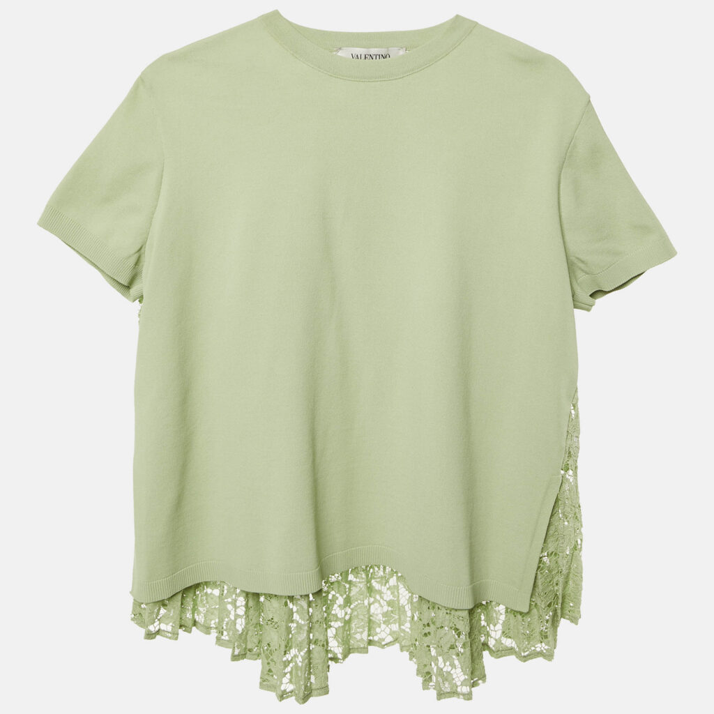 Valentino Green Knit & Lace Flared Blouse M