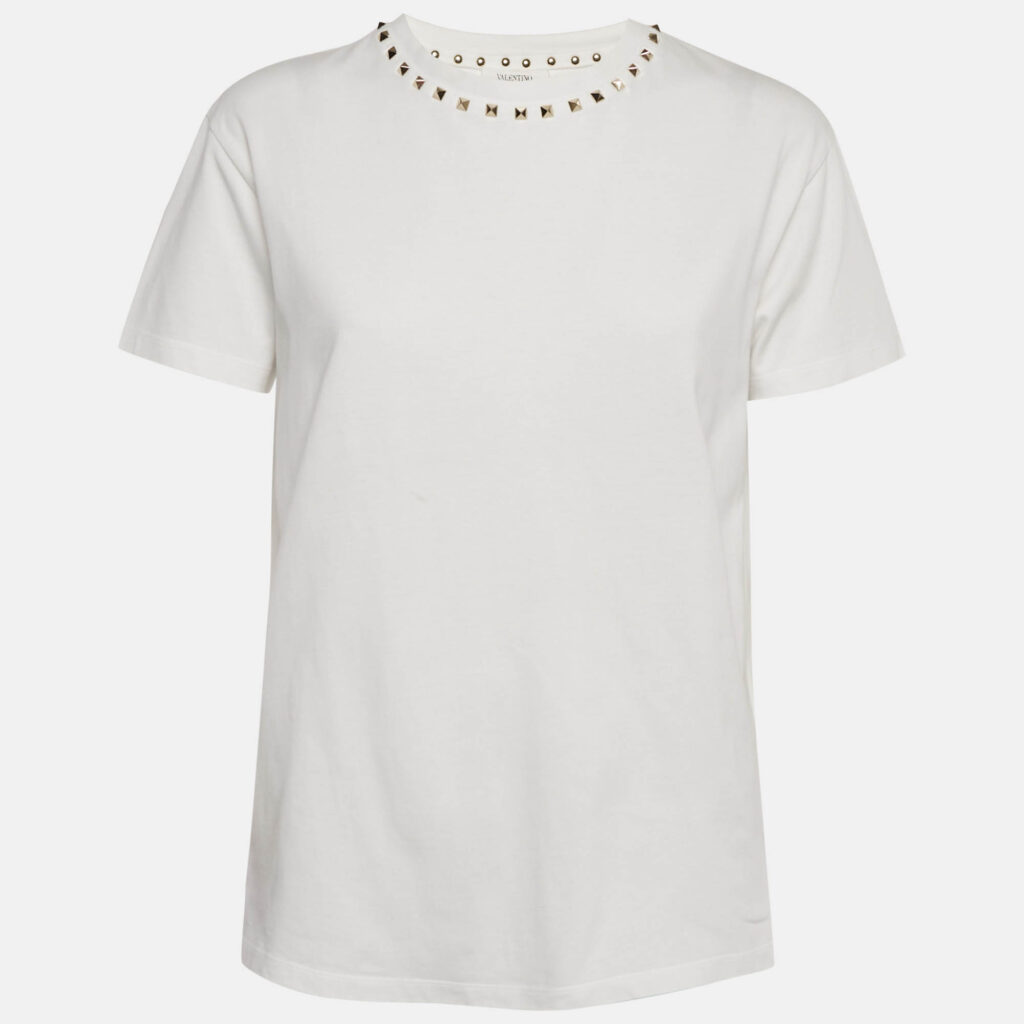 Valentino Garavani White Rockstud Jersey Crewneck T-Shirt S