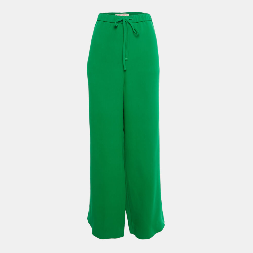 Valentino Green Silk Drawstring Wide Leg Trousers L Valentino Green Silk Drawstring Wide Leg Trousers L