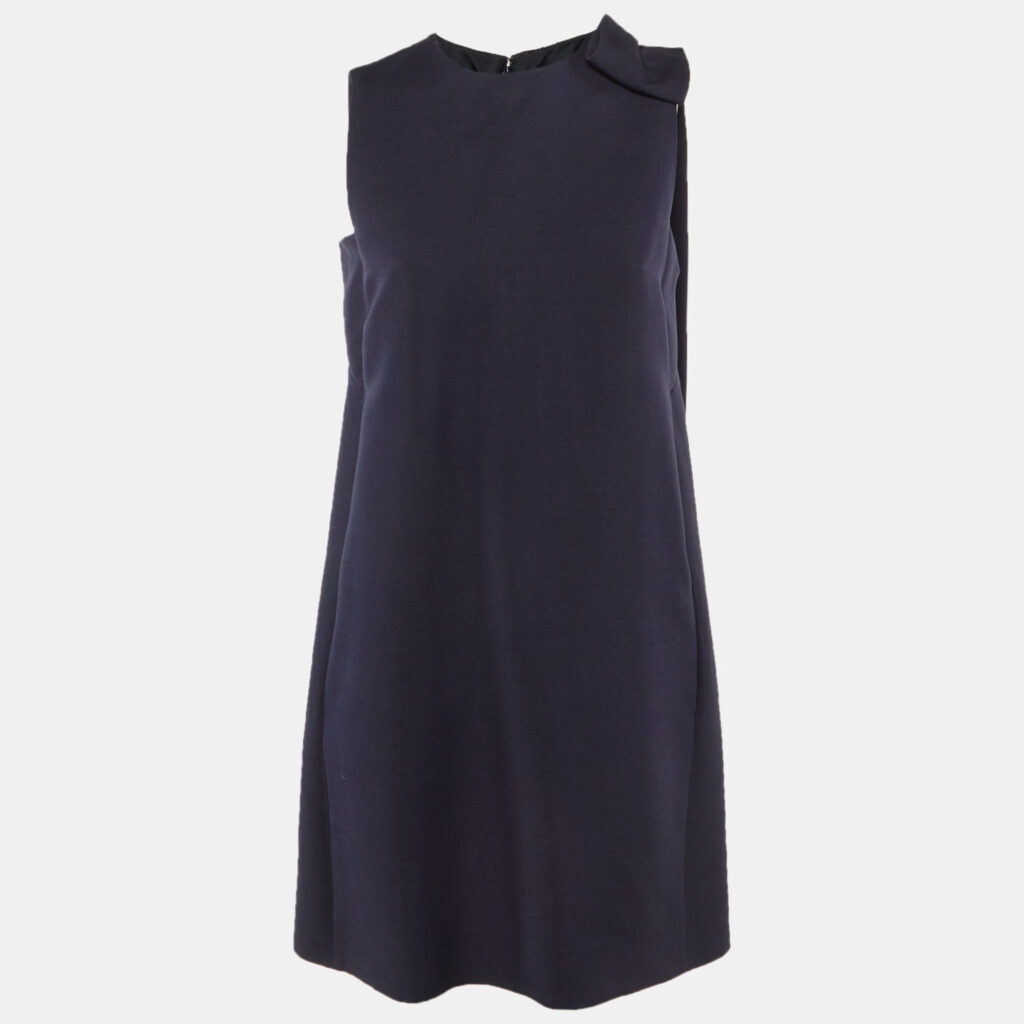 Valentino Navy Blue Wool & Silk Bow Detail Mini Dress S Valentino Navy Blue Wool & Silk Bow Detail Mini Dress S