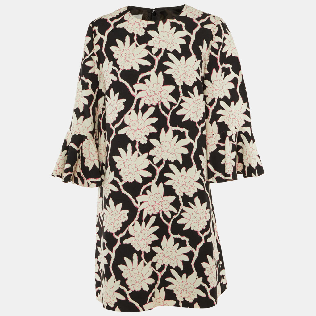 luxury-women-valentino-used-clothes-p1240762-004-1.jpg Valentino Black Floral Print Wool & Silk Shift Dress XL