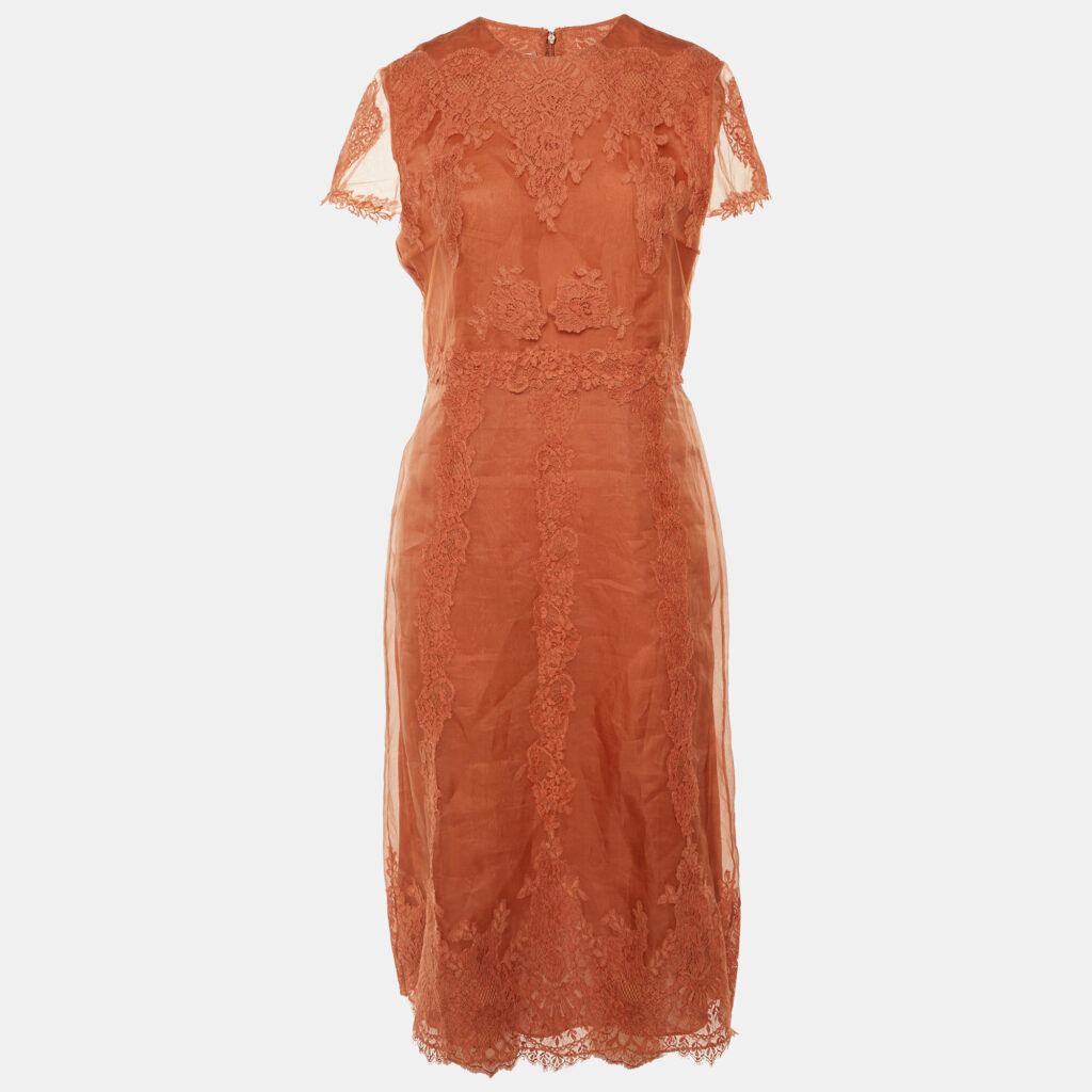 Valentino Orange Lace & Organza Midi Dress M Valentino Orange Lace & Organza Midi Dress M
