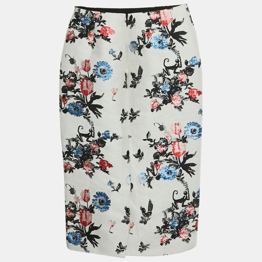 Valentino White Floral Jacquard Pencil Skirt S