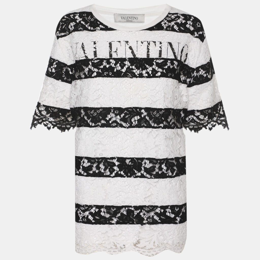 Valentino White/Black Lace and Jersey Logo Tops XL Valentino White/Black Lace and Jersey Logo Tops XL