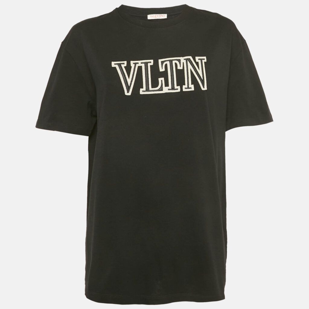 Valentino Black Cotton VLTN Appliqued Crew Neck T-Shirt M Valentino Black Cotton VLTN Appliqued Crew Neck T-Shirt M