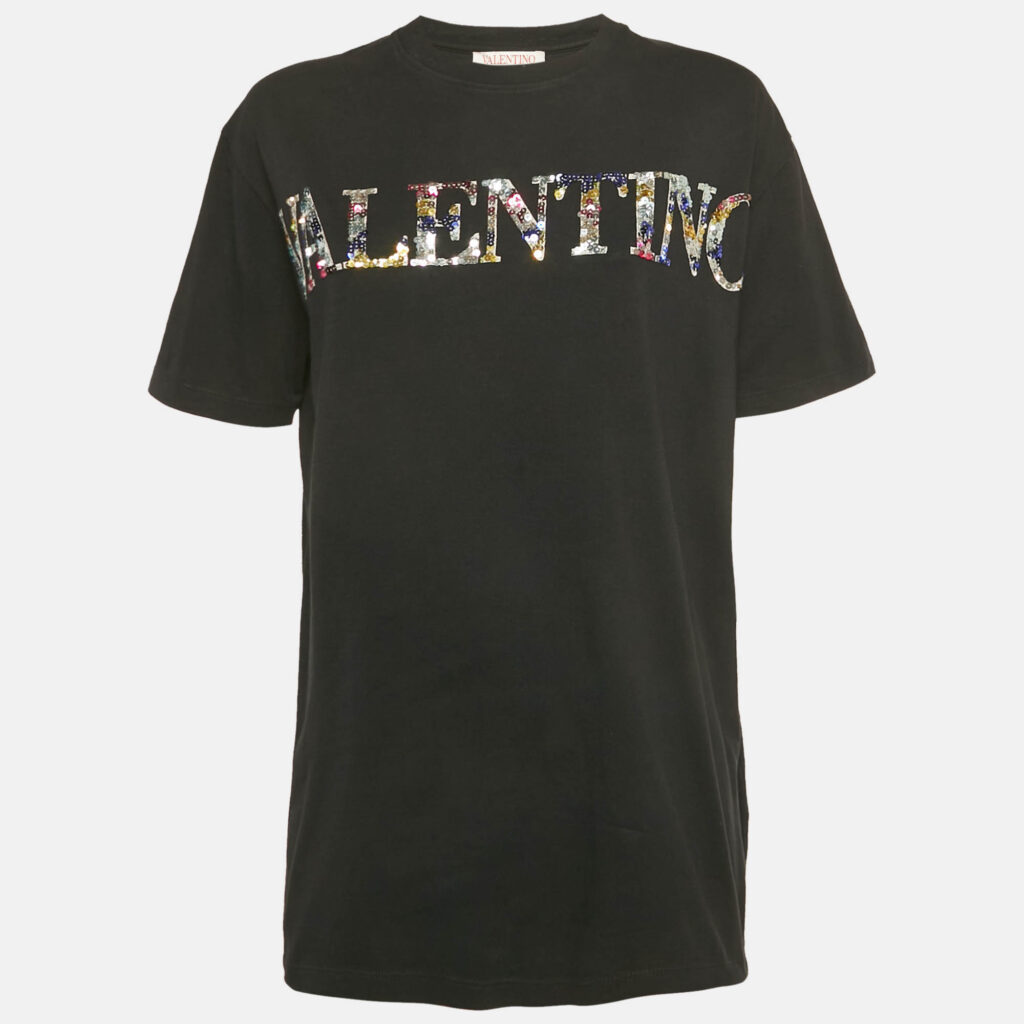 Valentino Black Sequined Cotton Half Sleeve T-Shirt M Valentino Black Sequined Cotton Half Sleeve T-Shirt M