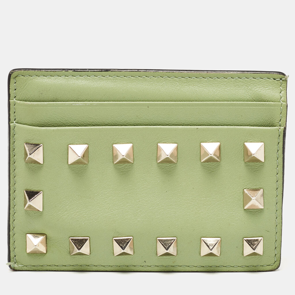 Valentino Green Leather Rockstud Card Holder Valentino Green Leather Rockstud Card Holder
