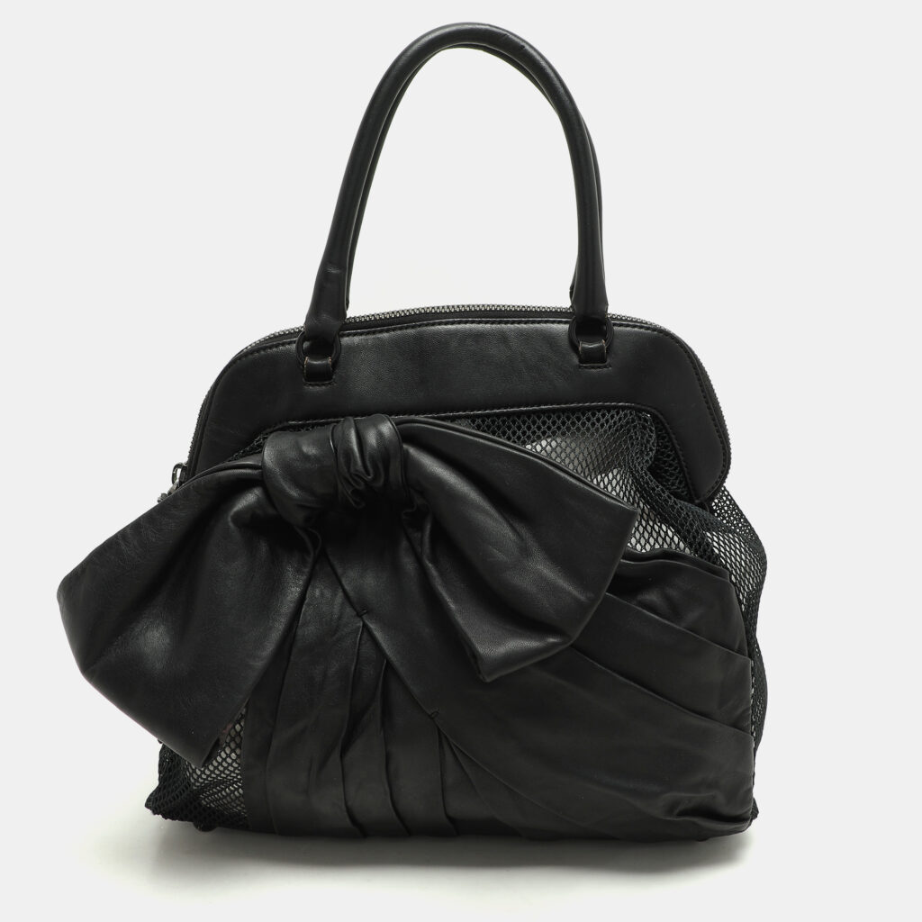 Valentino Black Leather and Mesh Bow Tote Valentino Black Leather and Mesh Bow Tote