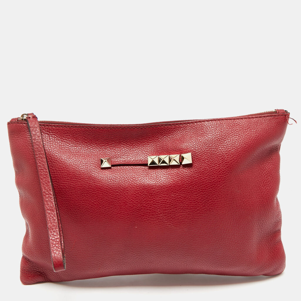 Valentino Red Leather Zip Wristlet Clutch Valentino Red Leather Zip Wristlet Clutch