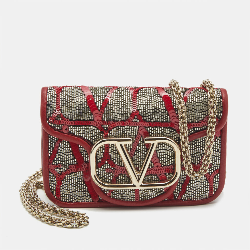 Valentino Red Beads and Sequins Micro Loco Chain Bag
