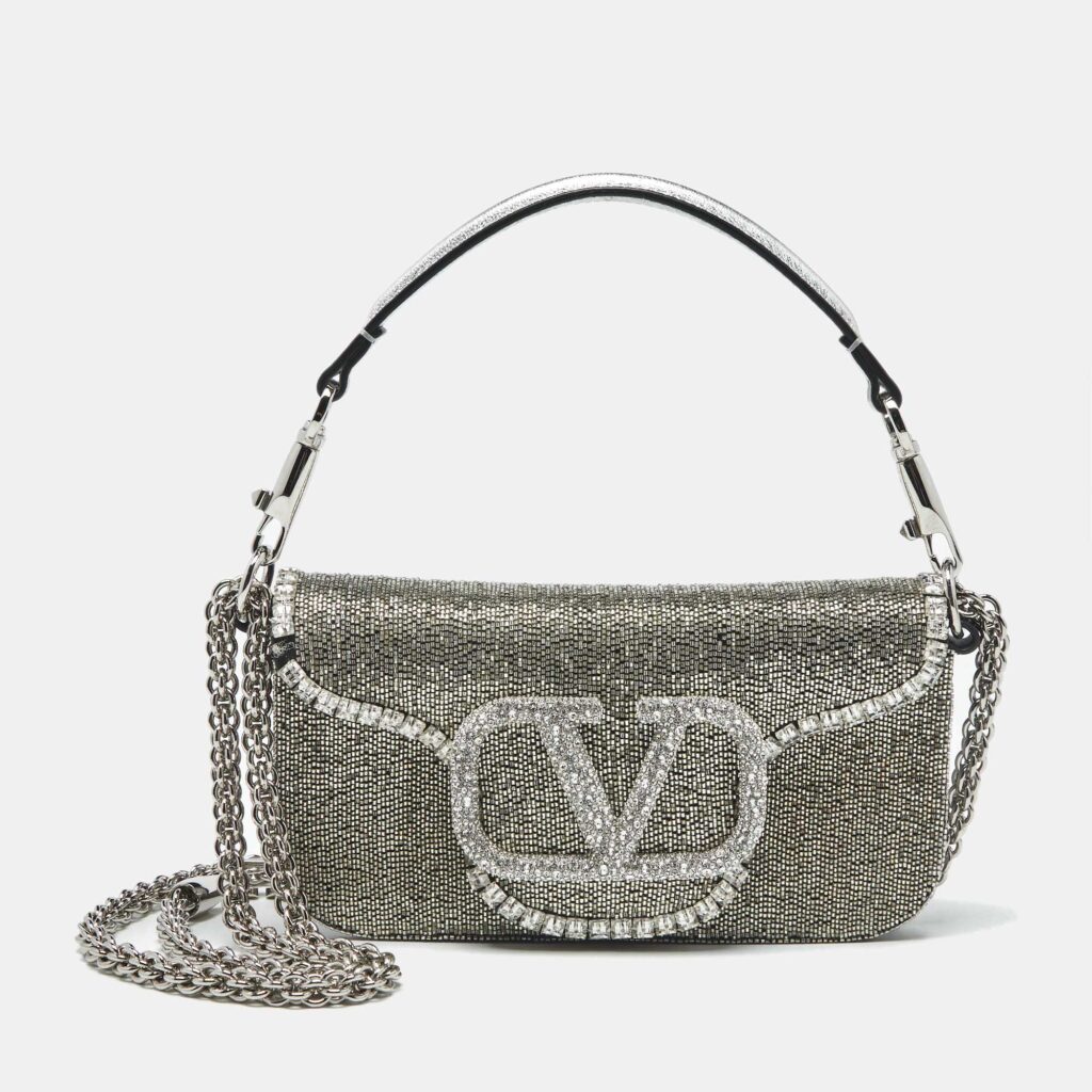 Valentino Silver Beaded and Crystal Small Loco Shoulder Bag