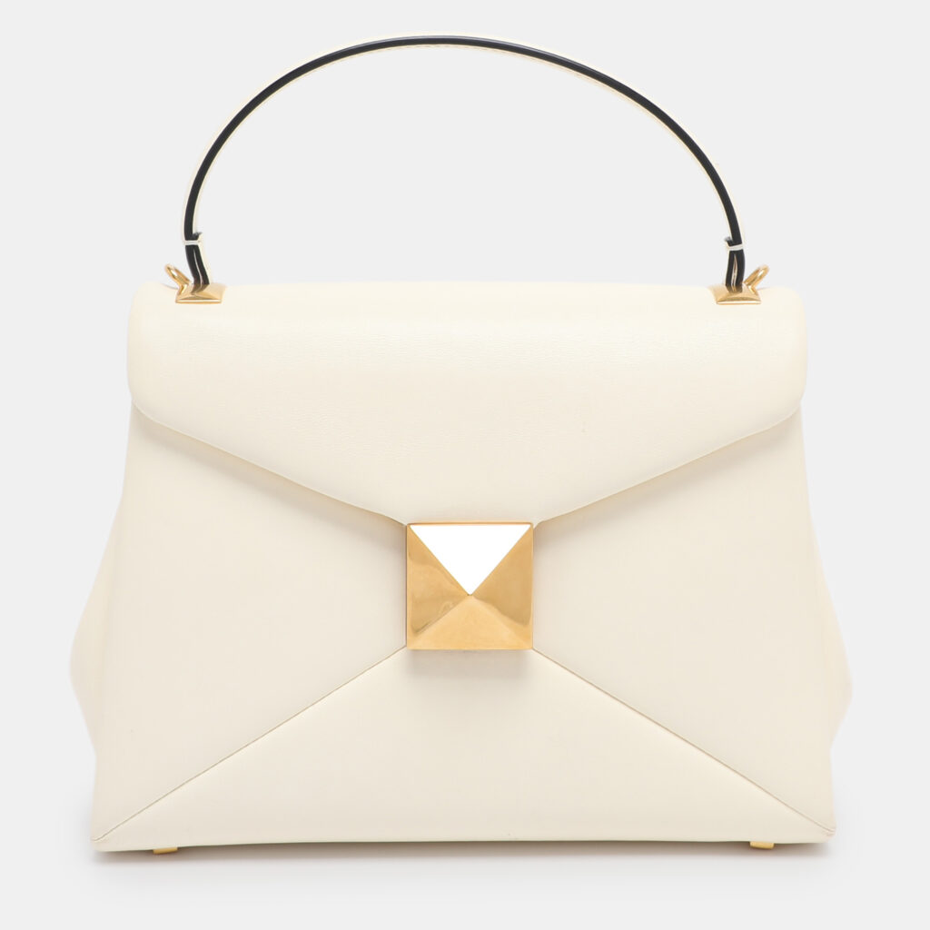 Valentino White Leather Roman Stud Top Handle Bag Valentino White Leather Roman Stud Top Handle Bag
