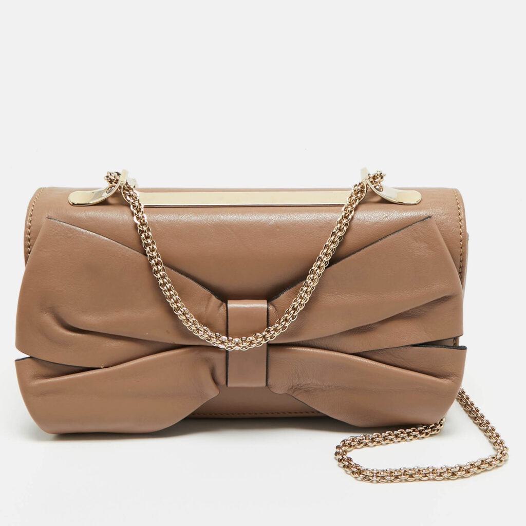 Valentino Beige Leather Bow Chain Shoulder Bag Valentino Beige Leather Bow Chain Shoulder Bag