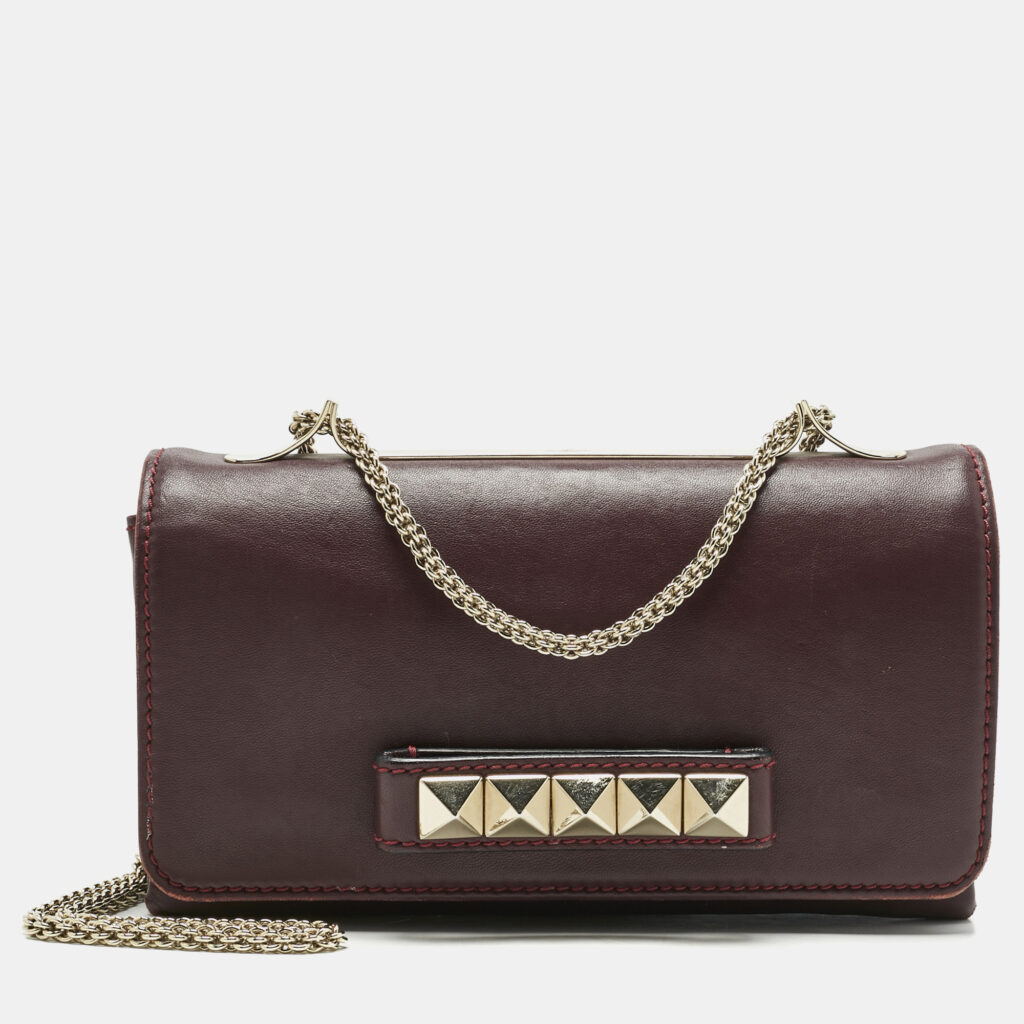Valentino Burgundy Leather Va Va Voom Chain Clutch Valentino Burgundy Leather Va Va Voom Chain Clutch