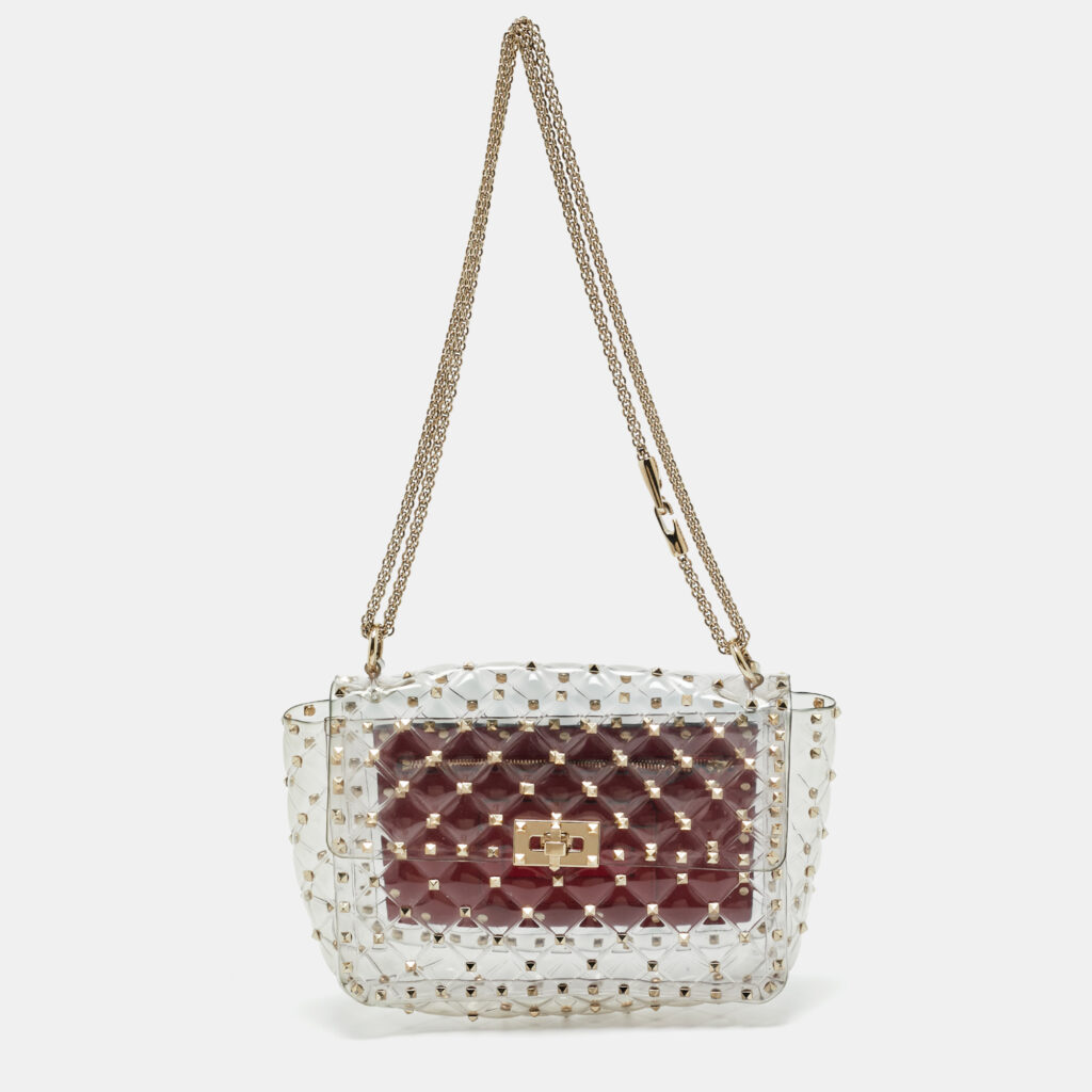 Valentino Clear/Red PVC Medium Rockstud Spike Top Handle Bag Valentino Clear/Red PVC Medium Rockstud Spike Top Handle Bag