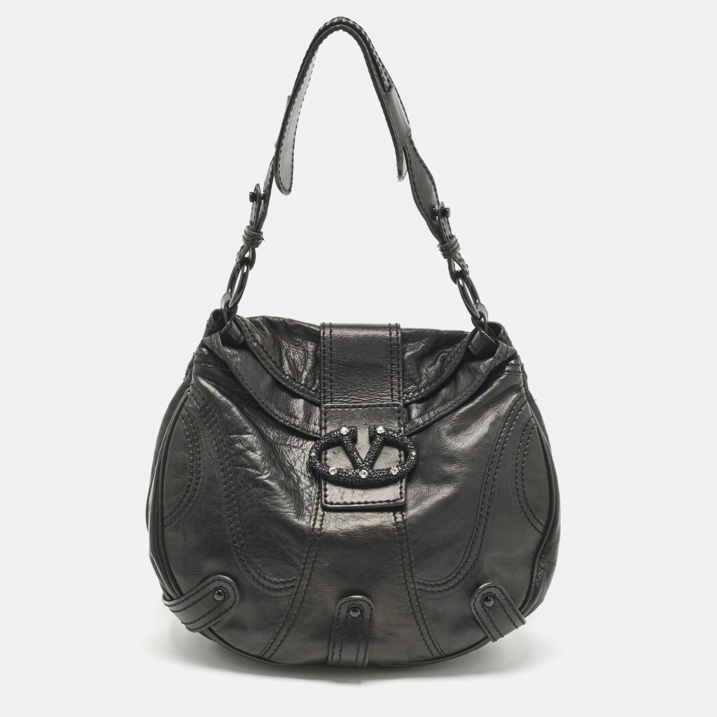 Valentino Black Leather Catch Crystals Hobo Valentino Black Leather Catch Crystals Hobo