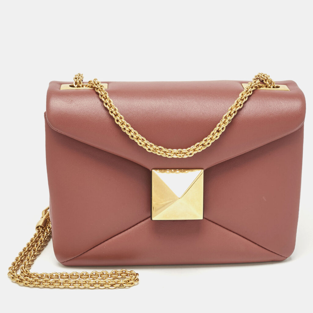 Valentino Chestnut Leather One Stud Chain Shoulder Bag Valentino Chestnut Leather One Stud Chain Shoulder Bag