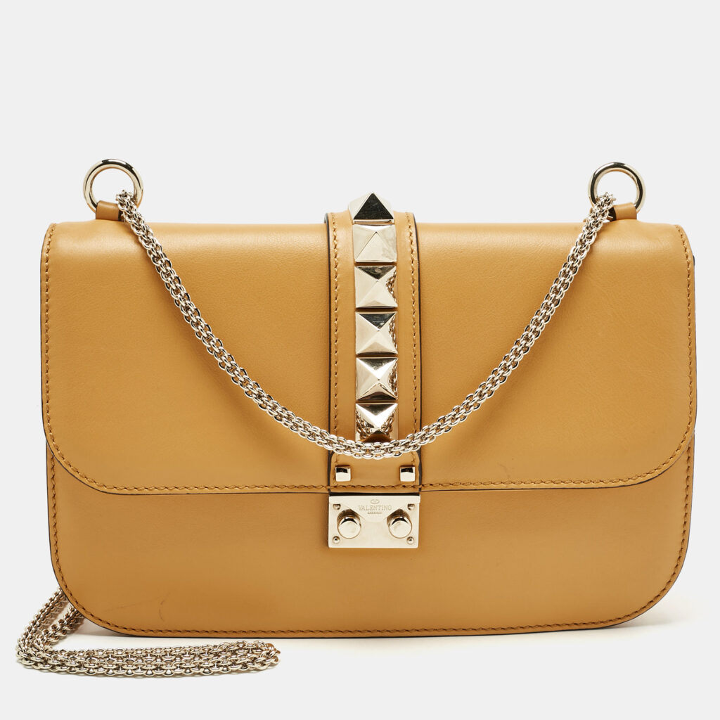 Valentino Dark Yellow Leather Large Glam Lock Flap Bag