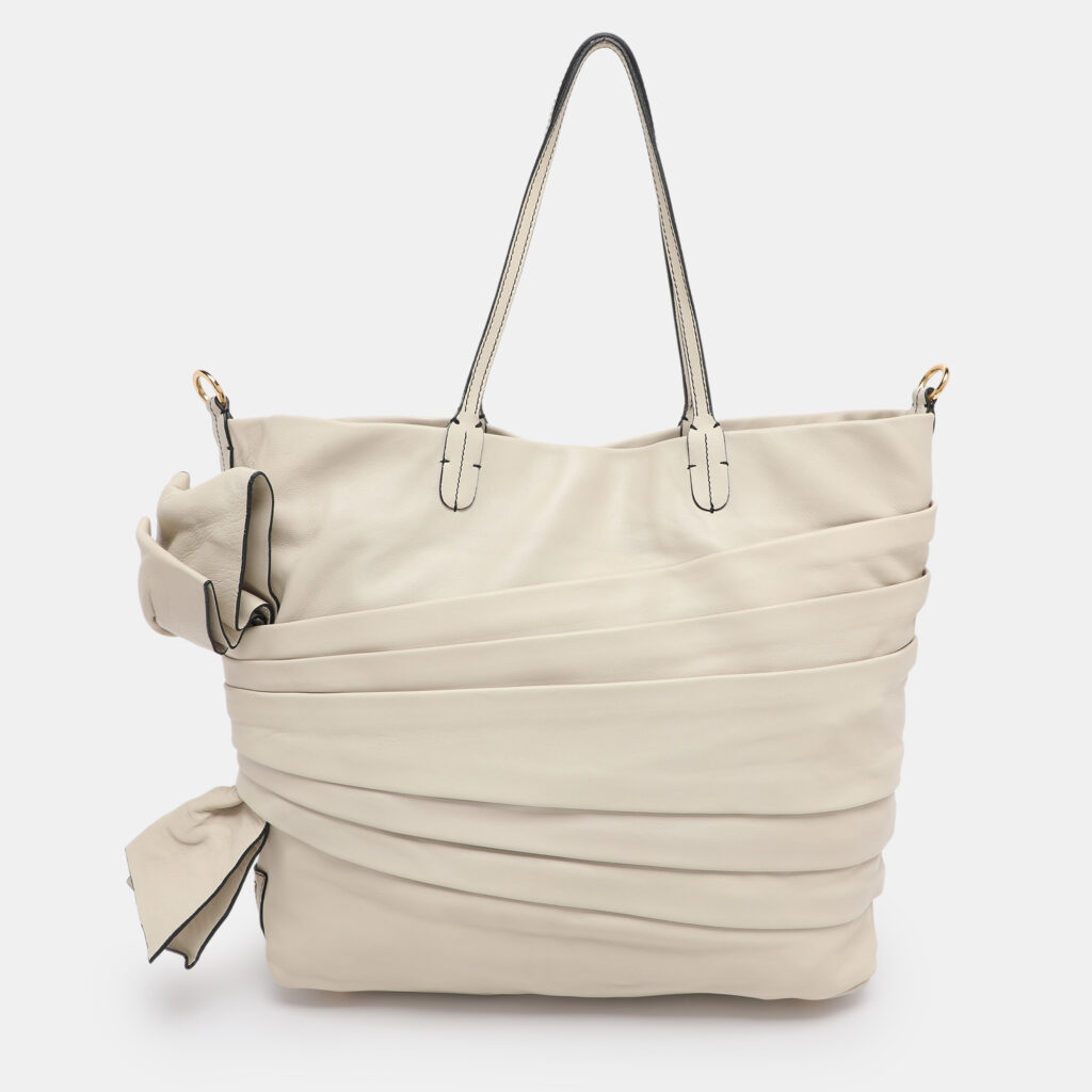 Valentino Cream Leather Pleated Bow Tote Valentino Cream Leather Pleated Bow Tote