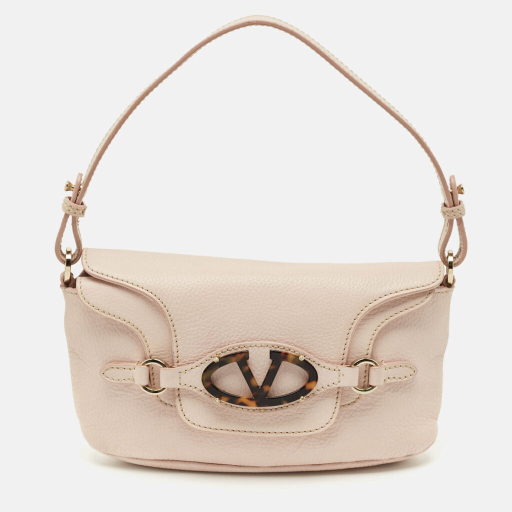 Valentino Light Pink Leather VLogo Flap Shoulder Bag
