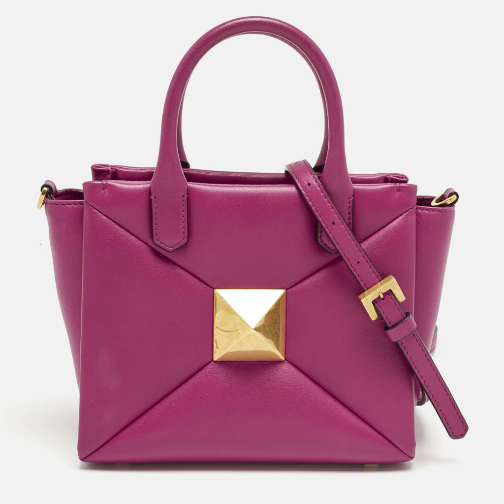 Valentino Fuchsia Leather Small One Stud Tote Valentino Fuchsia Leather Small One Stud Tote