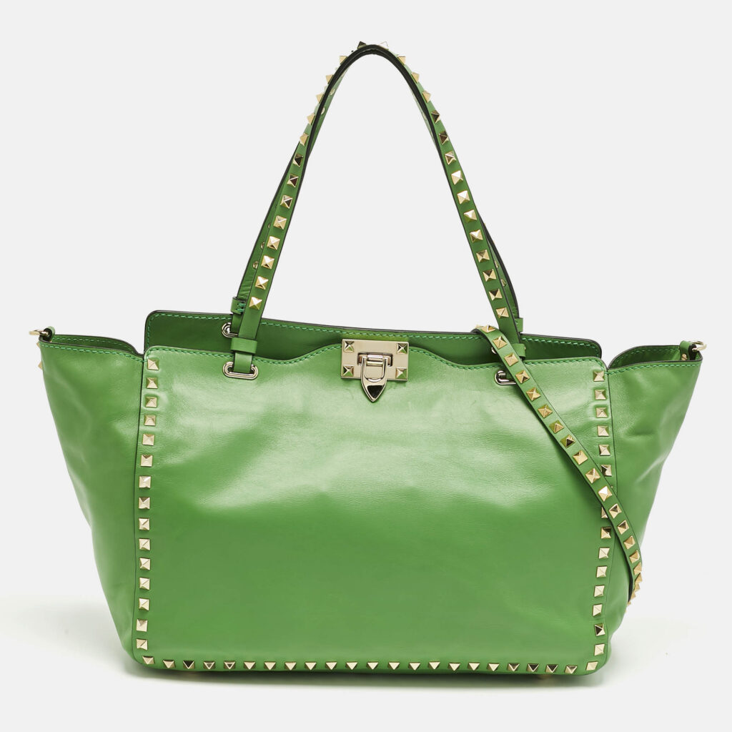 Valentino Green Leather Medium Rockstud Trapeze Tote Valentino Green Leather Medium Rockstud Trapeze Tote
