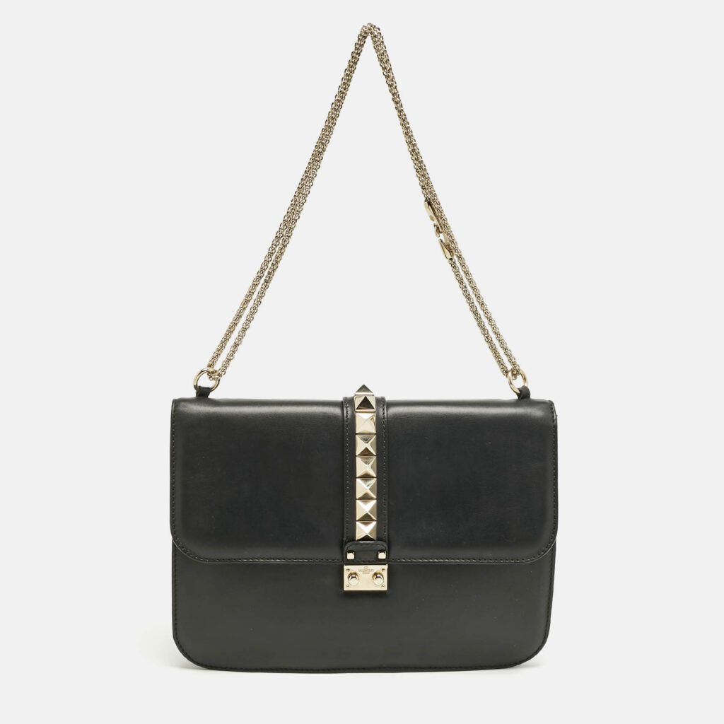 Valentino Black Leather Large Glam Lock Shoulder Bag Valentino Black Leather Large Glam Lock Shoulder Bag