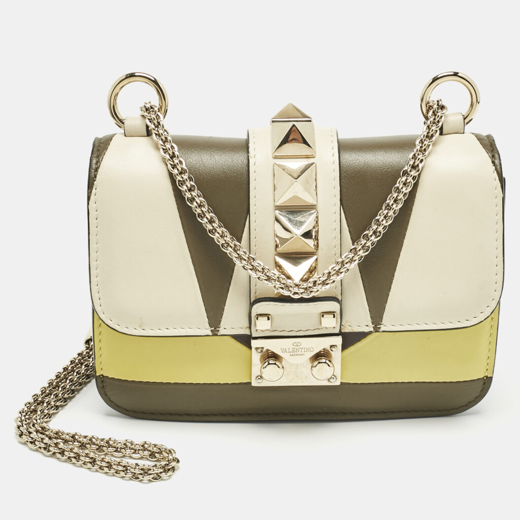 Valentino Multicolor Leather Mini Colorblock Rockstud Glam Lock Bag