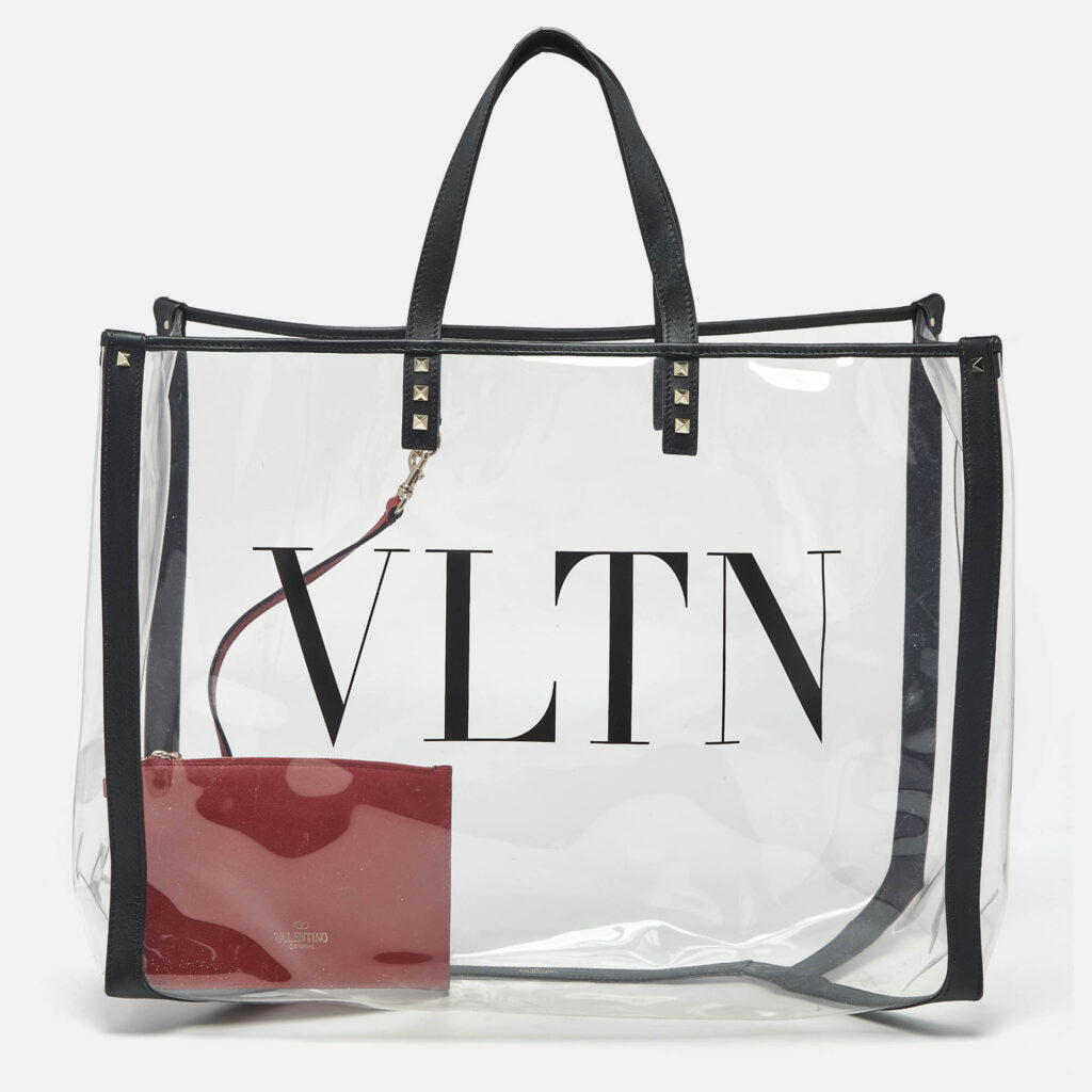 Valentino Black/Clear PVC and Leather Grande VLTN Plage Tote
