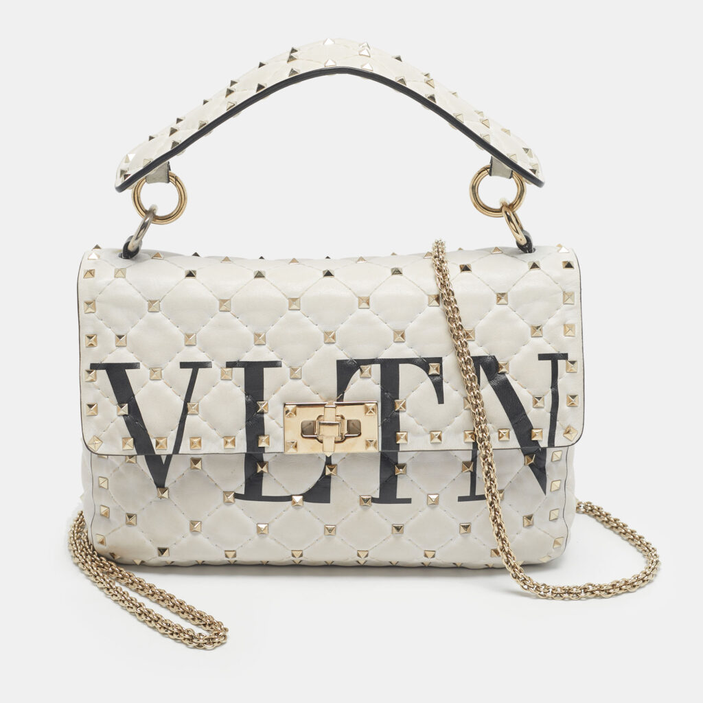 Valentino White Quilted Leather Medium VLTN Rockstud Spike Shoulder Bag Valentino White Quilted Leather Medium VLTN Rockstud Spike Shoulder Bag