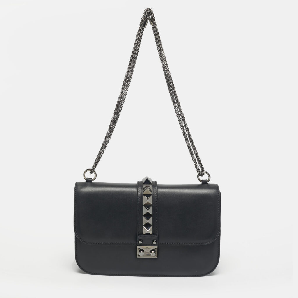 Valentino Black Leather Medium Noir Edition Glam Lock Shoulder Bag Valentino Black Leather Medium Noir Edition Glam Lock Shoulder Bag