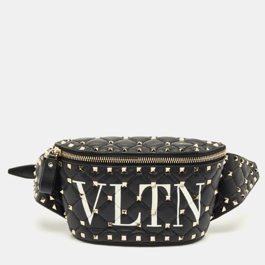 Valentino Black Quilted Leather Rockstud VLTN Belt Bag Valentino Black Quilted Leather Rockstud VLTN Belt Bag