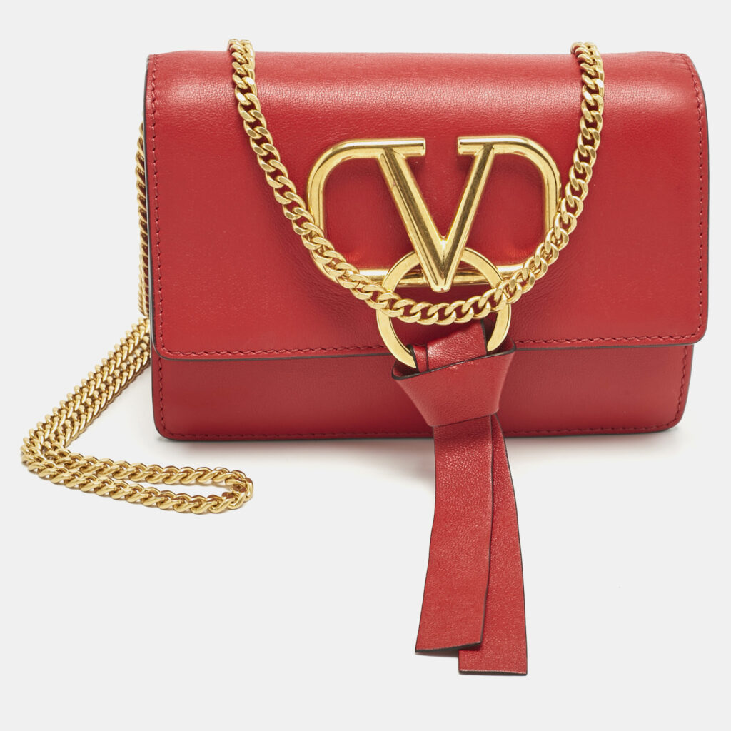 luxury-women-valentino-used-handbags-p1216991-007-1.jpg Valentino Red Leather VRing Chain Crossbody Bag