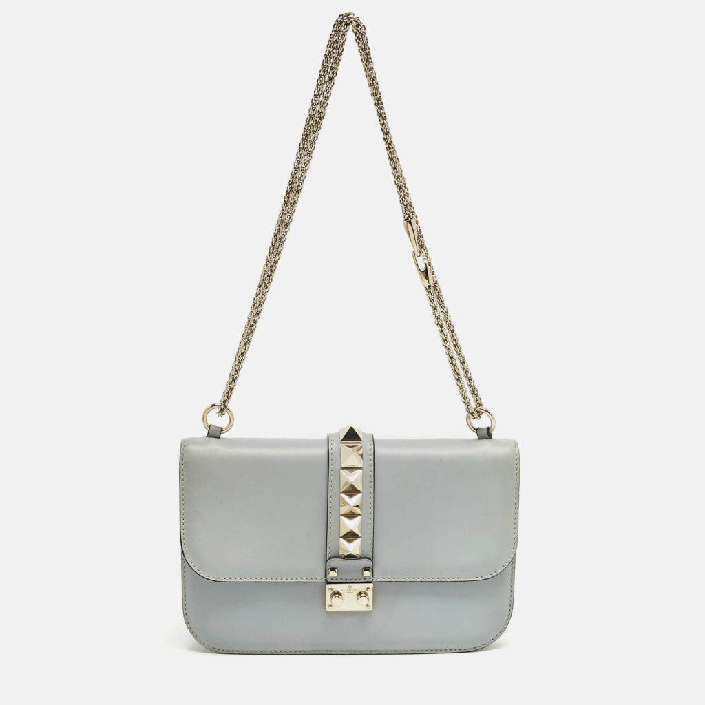 Valentino Light Blue Leather Medium Glam Lock Shoulder Bag Valentino Light Blue Leather Medium Glam Lock Shoulder Bag