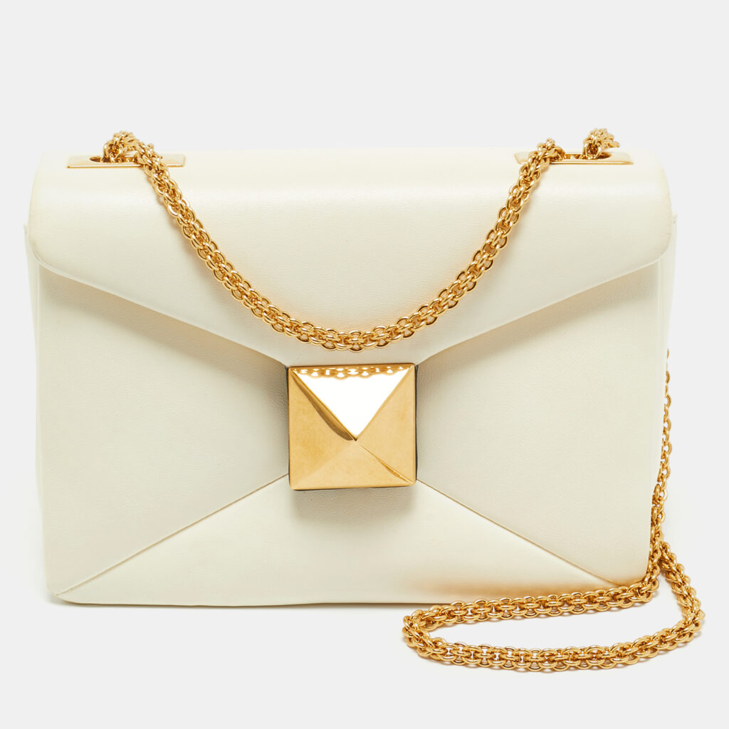 Valentino Off White Leather One Stud Chain Shoulder Bag