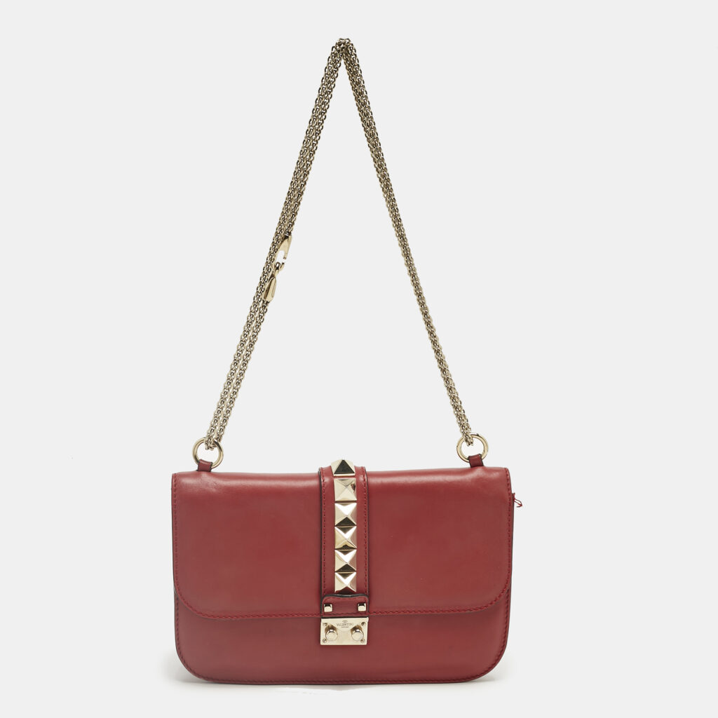 Valentino Red Leather Medium Glam Lock Chain Shoulder Bag Valentino Red Leather Medium Glam Lock Chain Shoulder Bag