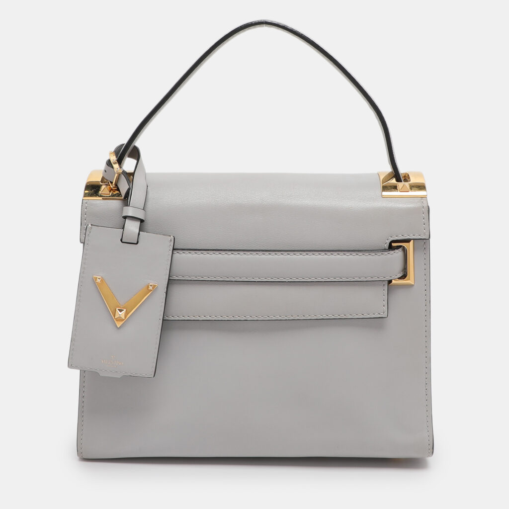 Valentino Ash Grey Leather My Rockstud Top Handle Bag Valentino Ash Grey Leather My Rockstud Top Handle Bag