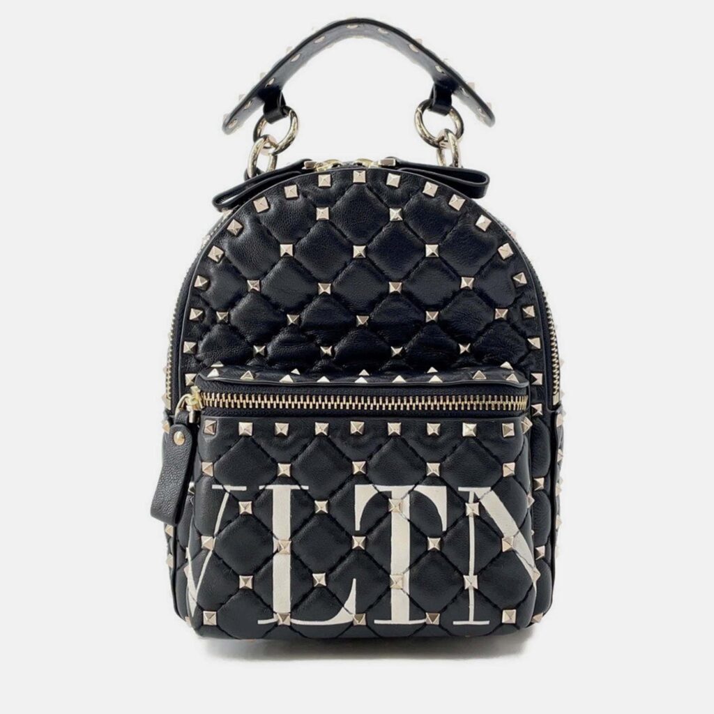 Valentino Garavani Vltn Logo Rock Studded Backpack Black Leather Valentino Garavani Vltn Logo Rock Studded Backpack Black Leather