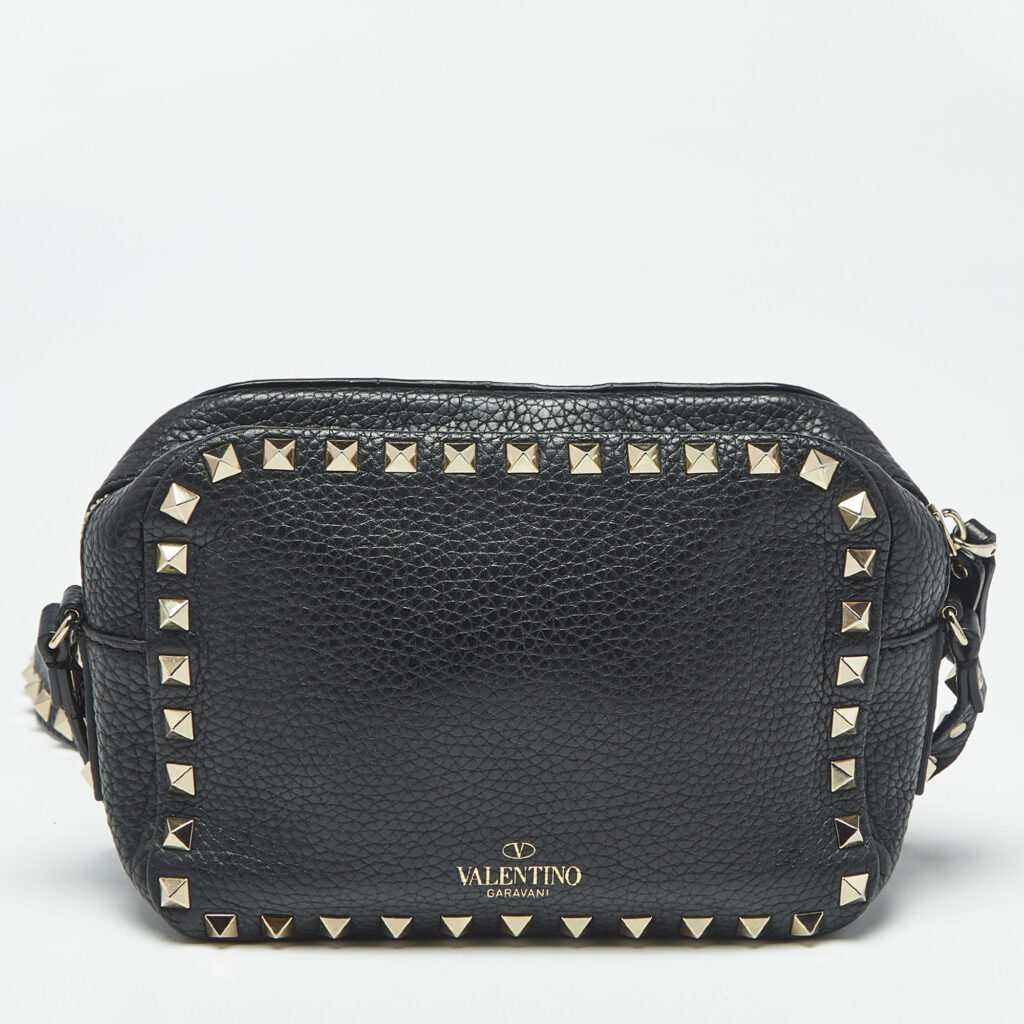 Valentino Black Leather Rockstud Camera Crossbody Bag Valentino Black Leather Rockstud Camera Crossbody Bag
